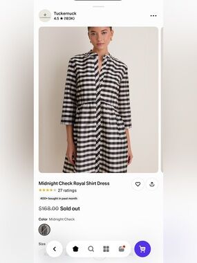 Tuckernuck Midnight Check Royal Shirt Dress NWT